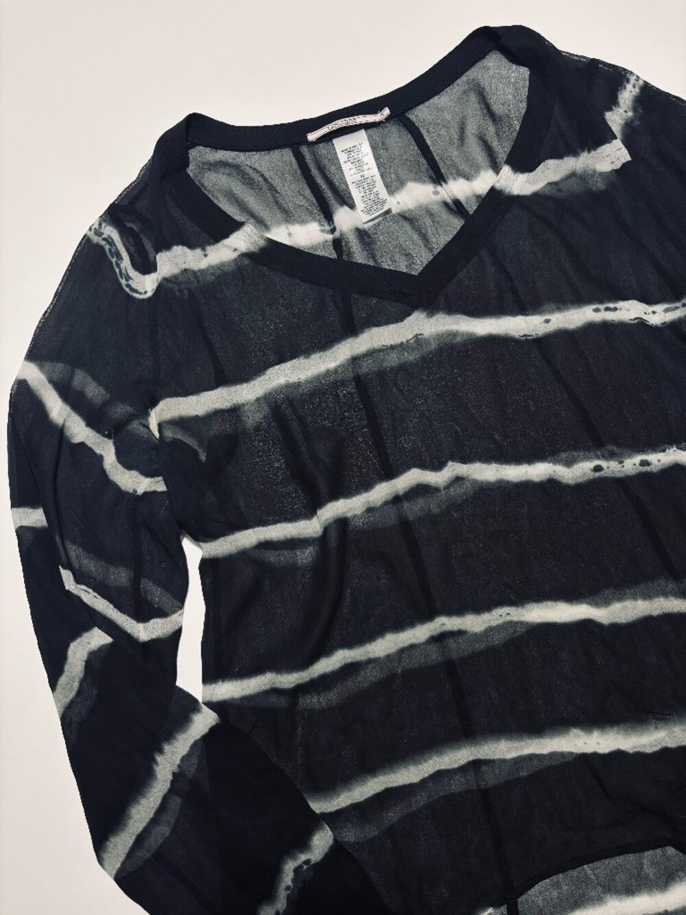 Language Black & White Sheer Silk Long Sleeve Flowy Top